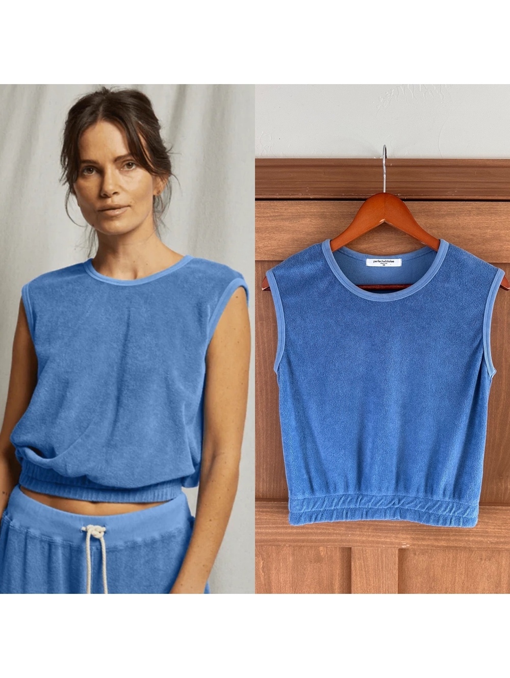 Perfectwhitetee Ellie Loop Terry Cotton Tank Top In Caroline Blue Women’s XS